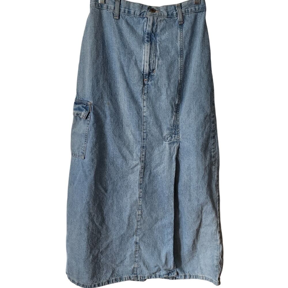 St. John's Bay Denim A-Line Front Slit Vintage Midi Skirt Size 10